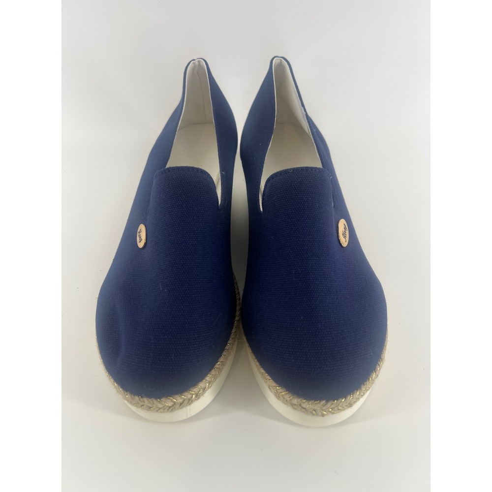 Hong Wedge Loafers Womens 39 Navy Blue Canvas Platform Espadrille Slip On Shoes